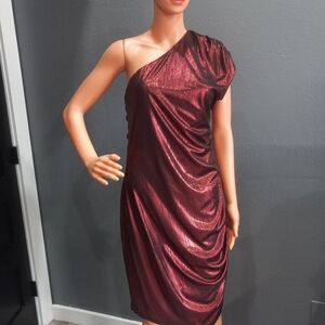 Grace Karin Elegant One-Shoulder Metalic Ruched Bodycon Cocktail Burgundy Dress
